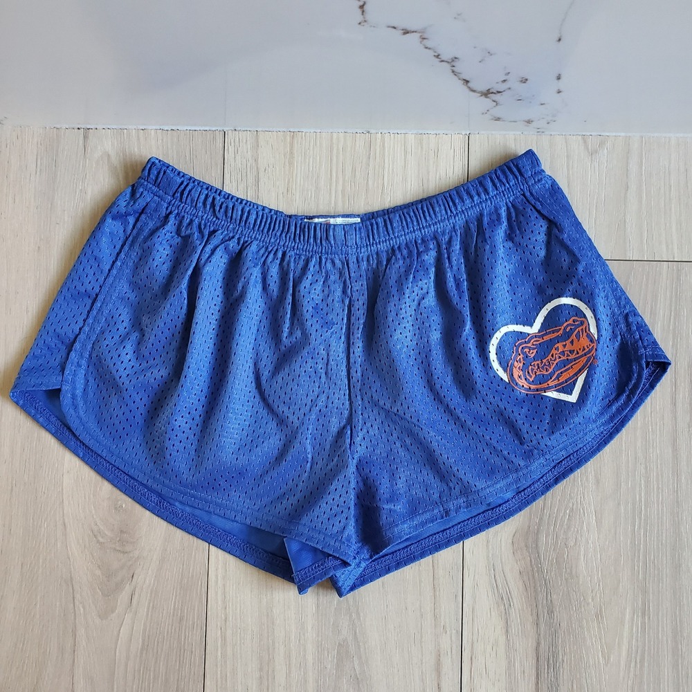 Soffe Mesh Shorts Womens L Blue Florida Gators Low Rise Elastic Waist Cheer 90s